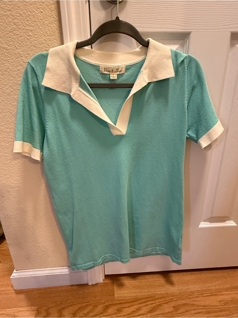 Vine & Love Aqua Knit Polo with Cream Trim